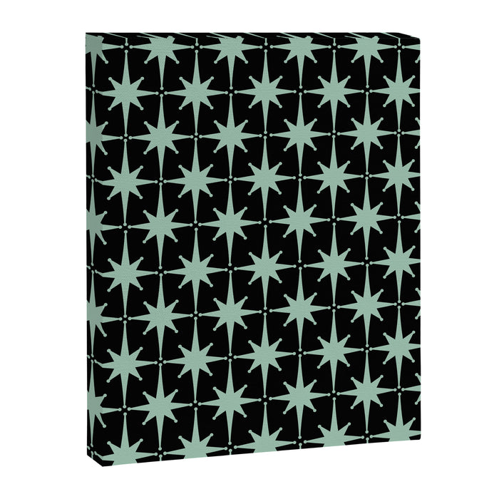 Atomic Age 1950s Retro Starburst Pattern in Mid-Century Modern Mint and Black Canvas Print Gallery Image 1