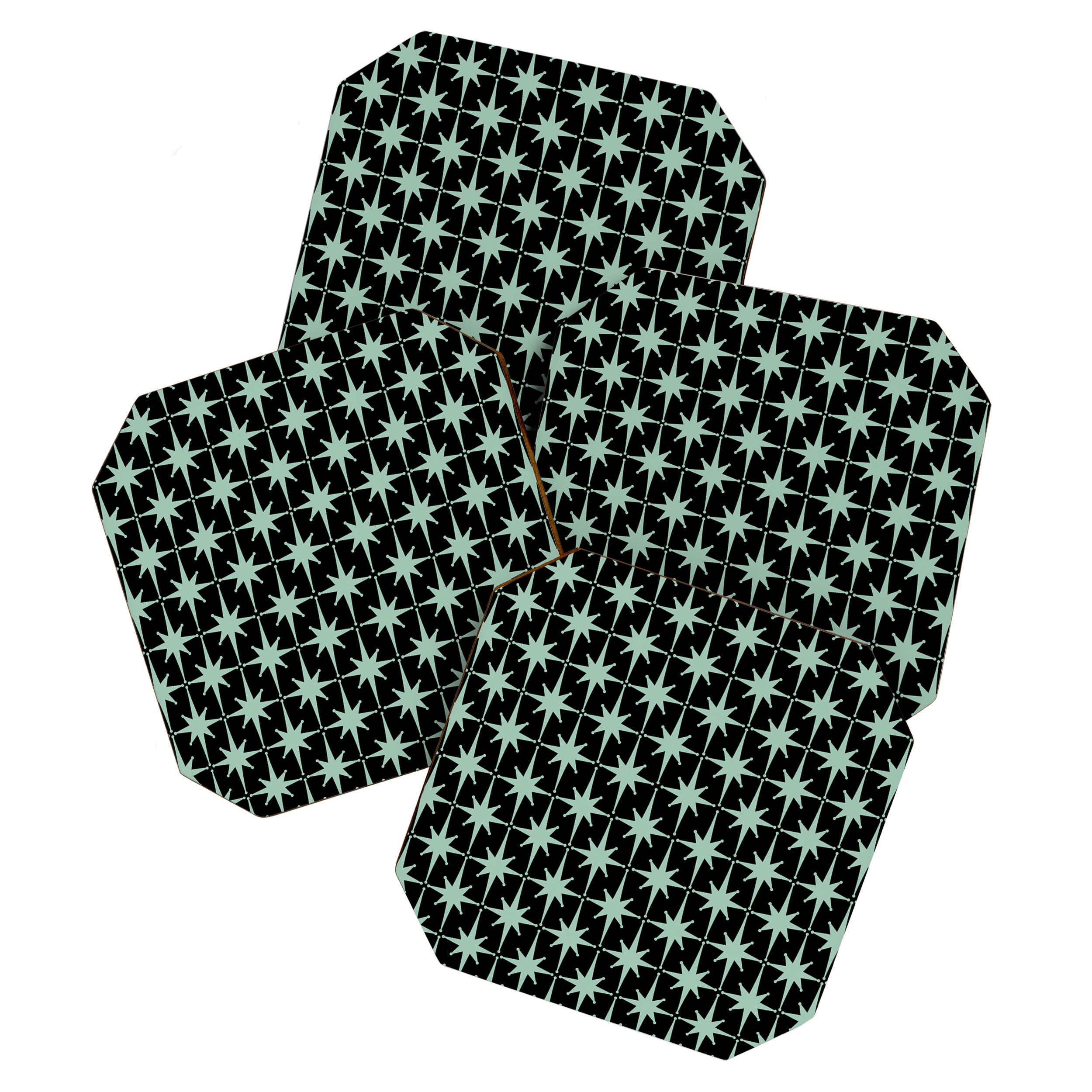 Atomic Age 1950s Retro Starburst Pattern in Mid-Century Modern Mint and Black Coaster Gallery Image 1