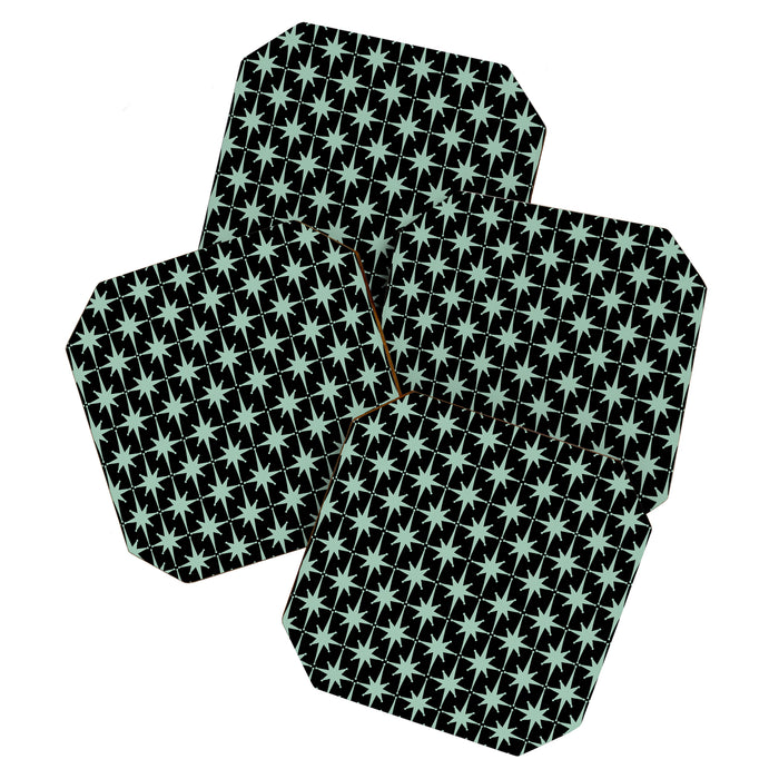 Atomic Age 1950s Retro Starburst Pattern in Mid-Century Modern Mint and Black Coaster Gallery Image 1