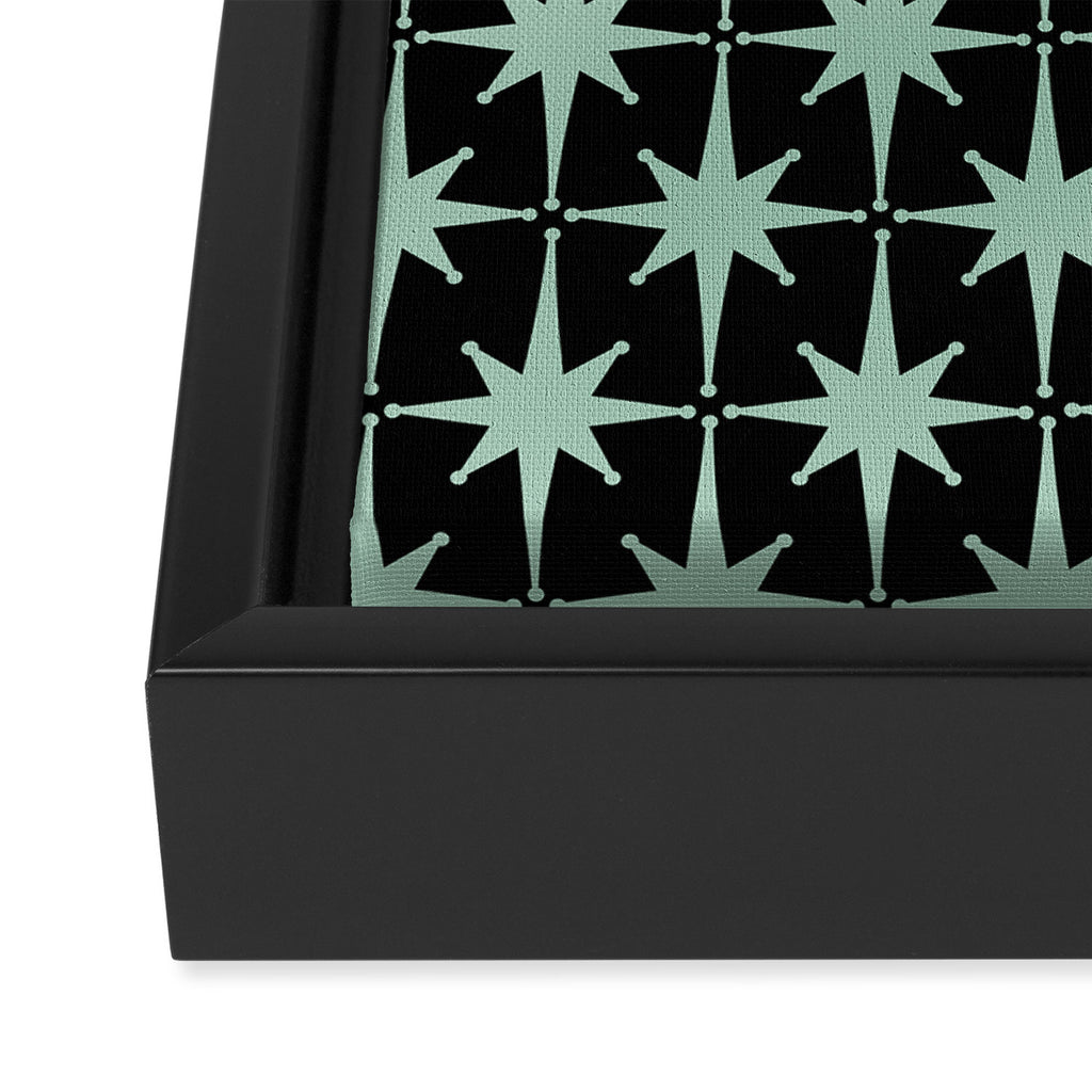 Atomic Age 1950s Retro Starburst Pattern in Mid-Century Modern Mint and Black Framed Canvas Print Gallery Image 3