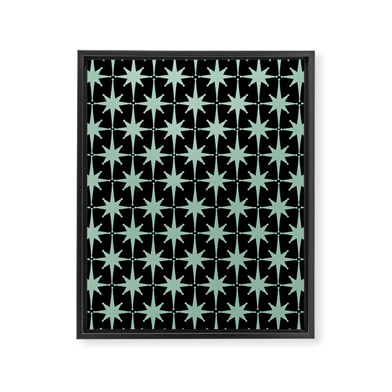 Atomic Age 1950s Retro Starburst Pattern in Mid-Century Modern Mint and Black Framed Canvas Print Gallery Image 6