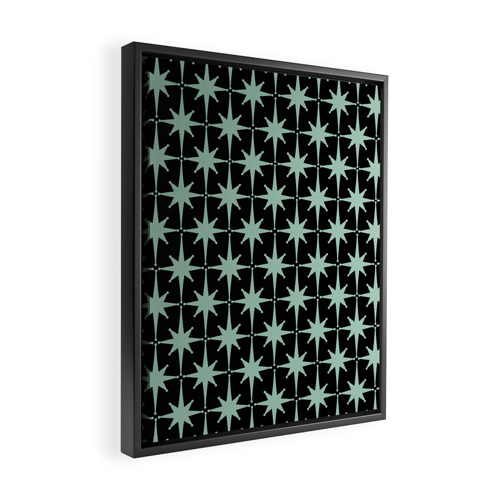 Atomic Age 1950s Retro Starburst Pattern in Mid-Century Modern Mint and Black Framed Canvas Print Gallery Image 2