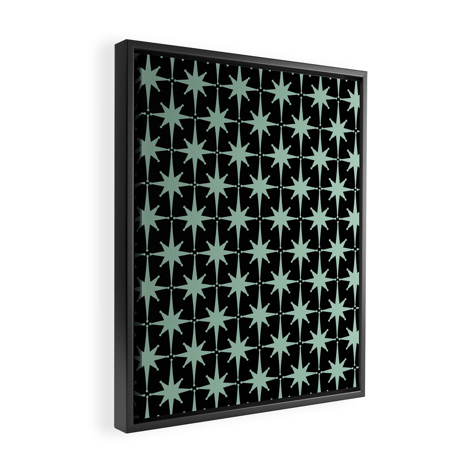 Atomic Age 1950s Retro Starburst Pattern in Mid-Century Modern Mint and Black Framed Canvas Print Gallery Image 2