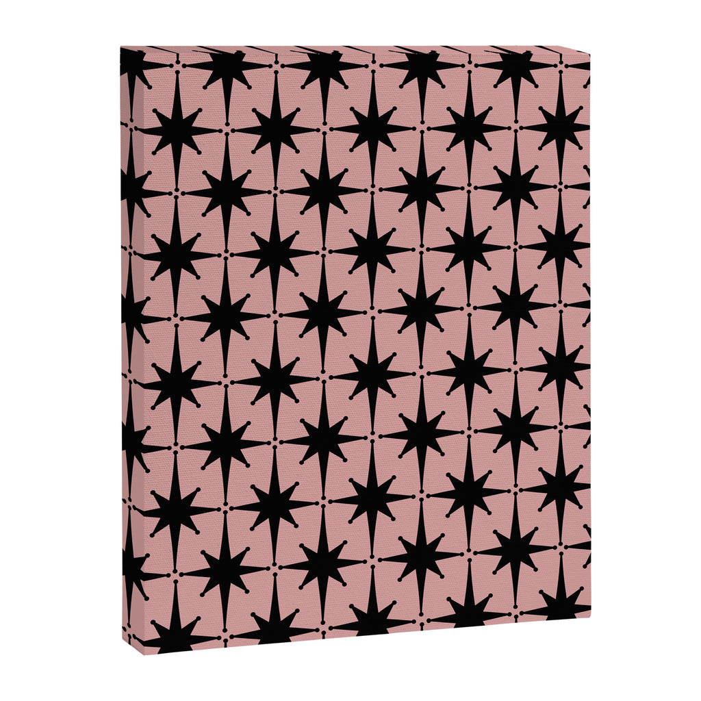 Atomic Age 1950s Retro Starburst Pattern in Black and 50s Dusty Blush Pink Canvas Print Gallery Image 6