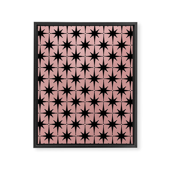 Atomic Age 1950s Retro Starburst Pattern in Black and 50s Dusty Blush Pink Framed Canvas Print Gallery Image 1