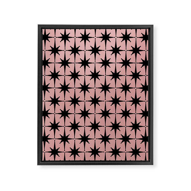 Atomic Age 1950s Retro Starburst Pattern in Black and 50s Dusty Blush Pink Framed Canvas Print Gallery Image 6