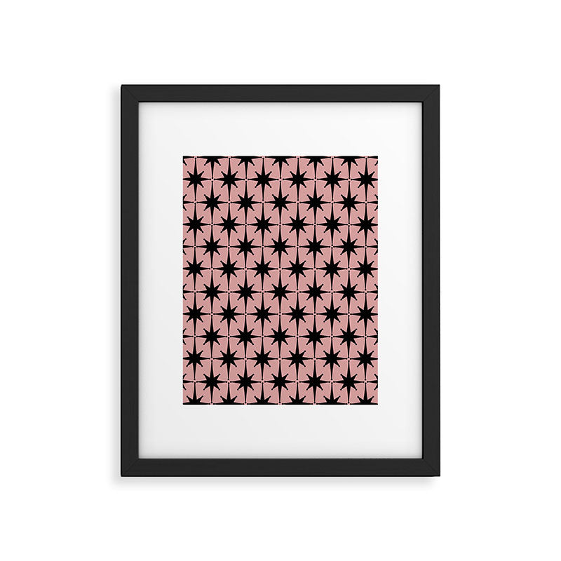 Atomic Age 1950s Retro Starburst Pattern in Black and 50s Dusty Blush Pink Framed Art Print Gallery Image 5