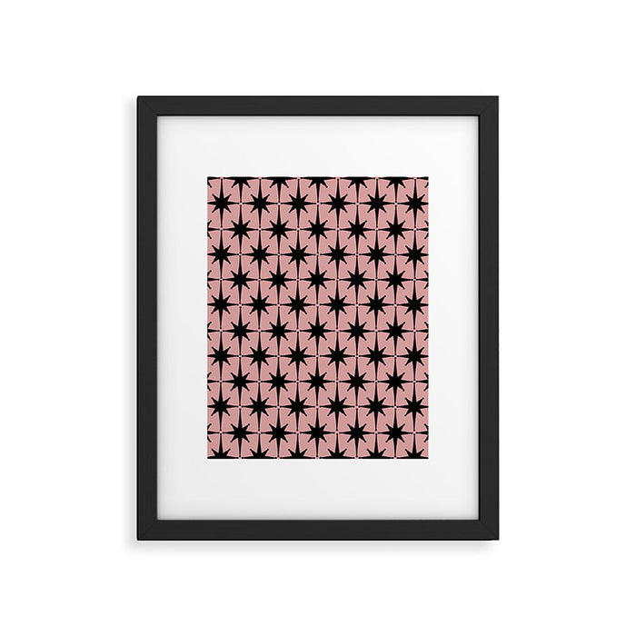 Atomic Age 1950s Retro Starburst Pattern in Black and 50s Dusty Blush Pink Framed Art Print Gallery Image 1