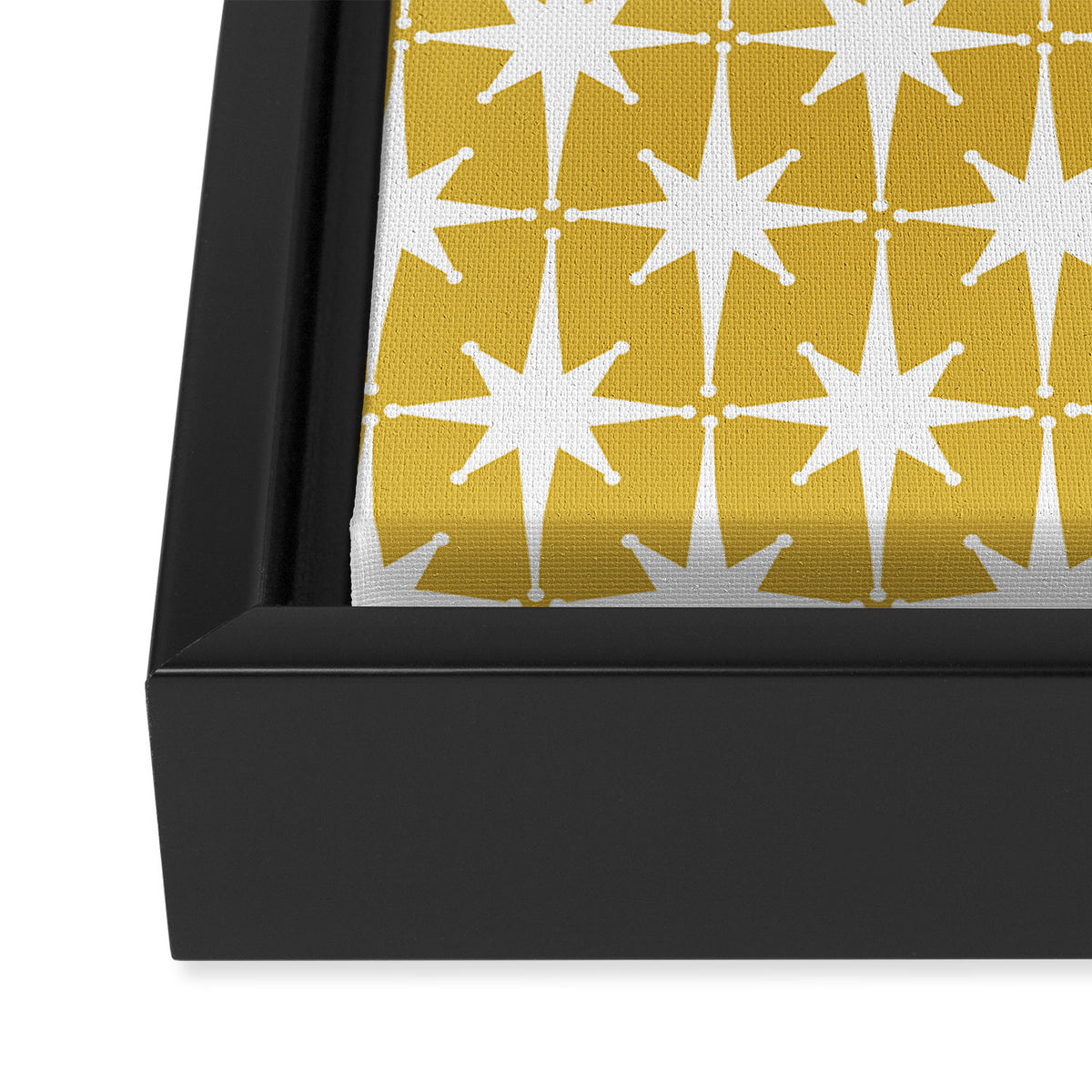 Atomic Age 1950s Retro Starburst Pattern in White and Light Mustard Framed Canvas Print Gallery Image 3
