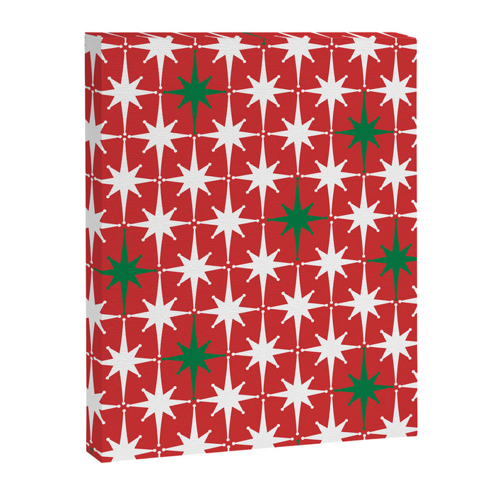 Atomic Age 1950s Retro Vintage Mid-Century Starbursts Pattern in Christmas Green Red White Canvas Print Gallery Image 1