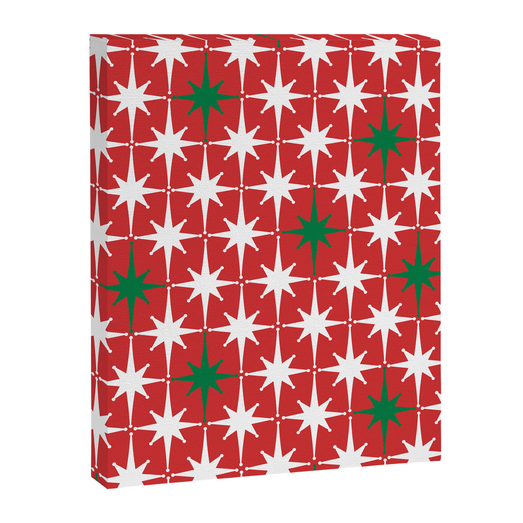 Atomic Age 1950s Retro Vintage Mid-Century Starbursts Pattern in Christmas Green Red White Canvas Print Gallery Image 6