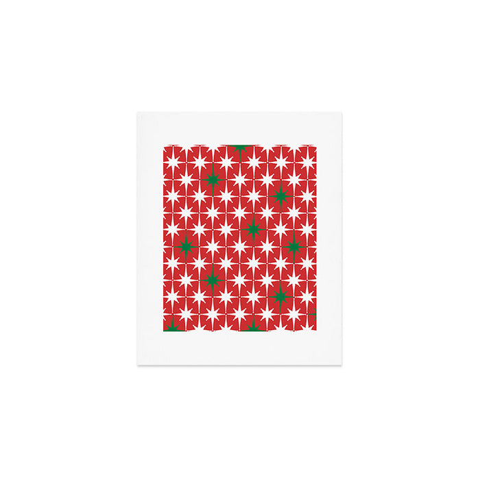 Atomic Age 1950s Retro Vintage Mid-Century Starbursts Pattern in Christmas Green Red White Art Print Gallery Image 1
