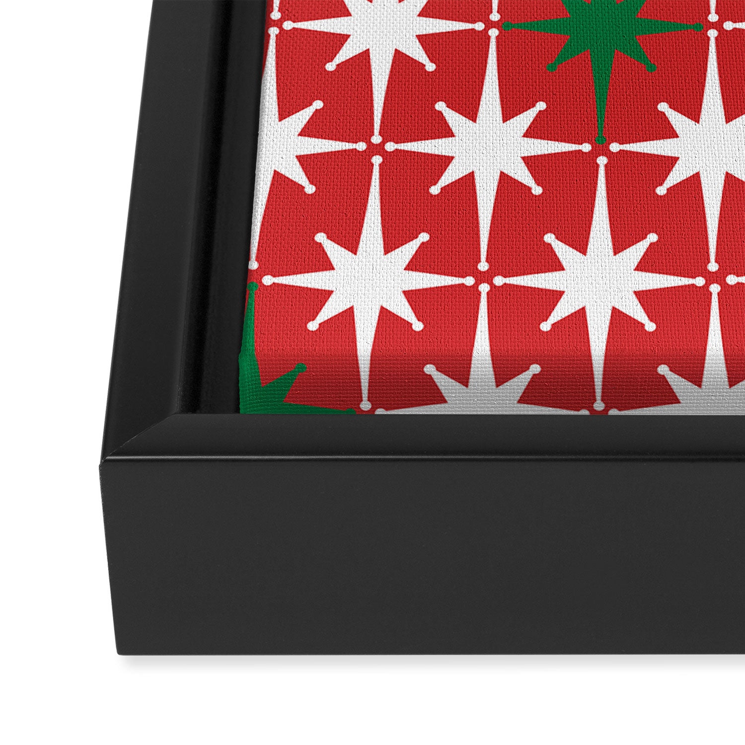 Atomic Age 1950s Retro Vintage Mid-Century Starbursts Pattern in Christmas Green Red White Framed Canvas Print Gallery Image 3
