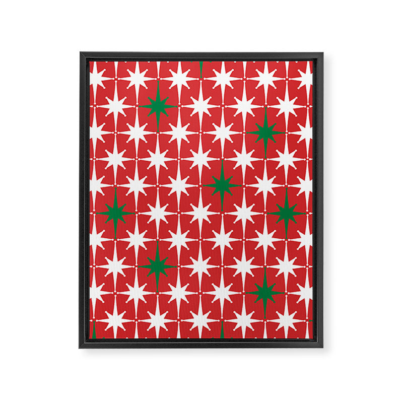 Atomic Age 1950s Retro Vintage Mid-Century Starbursts Pattern in Christmas Green Red White Framed Canvas Print Gallery Image 6