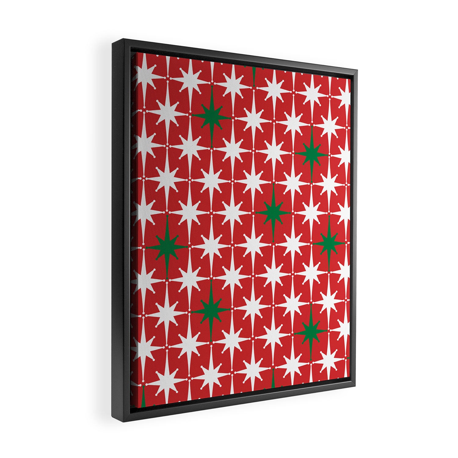 Atomic Age 1950s Retro Vintage Mid-Century Starbursts Pattern in Christmas Green Red White Framed Canvas Print Gallery Image 2