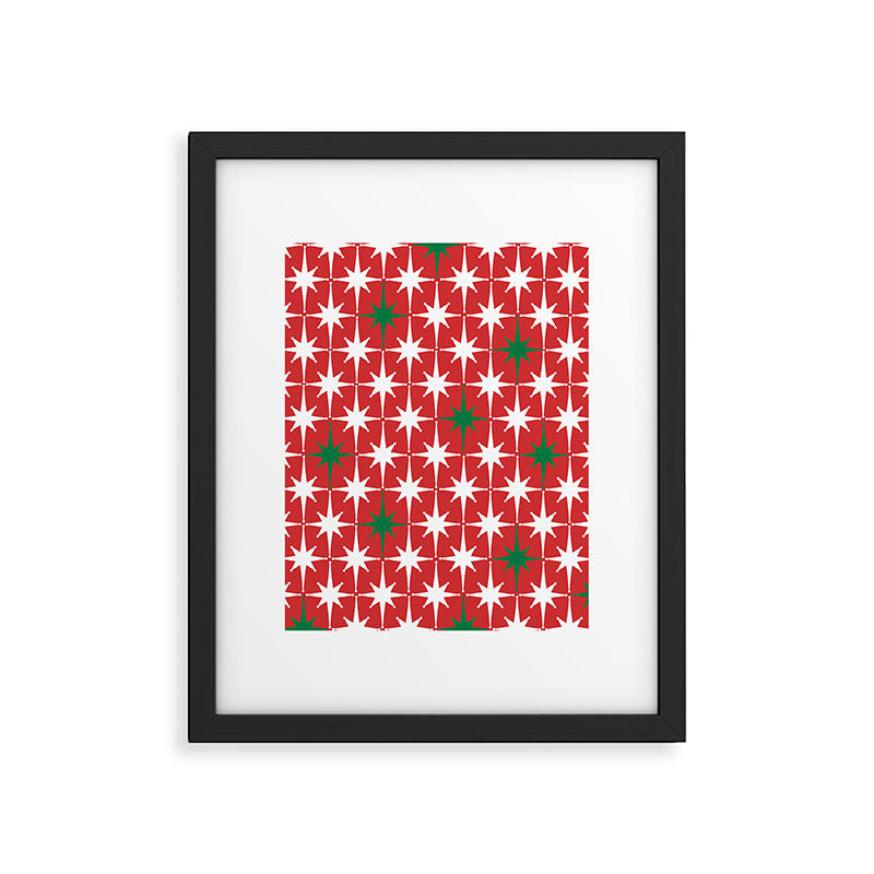 Atomic Age 1950s Retro Vintage Mid-Century Starbursts Pattern in Christmas Green Red White Framed Art Print Gallery Image 5