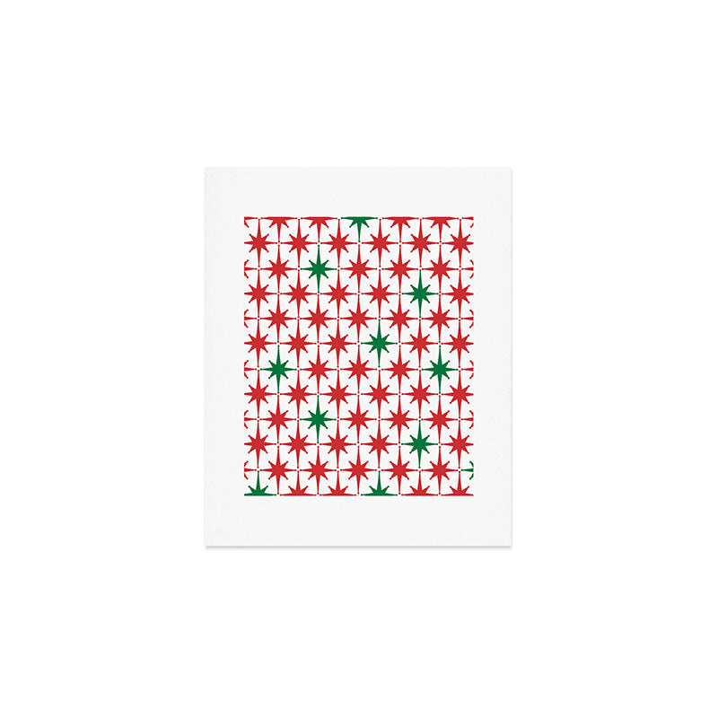 Atomic Age 1950s Retro Vintage Mid-Century Starburst Pattern in Christmas Red Green White Art Print Gallery Image 1