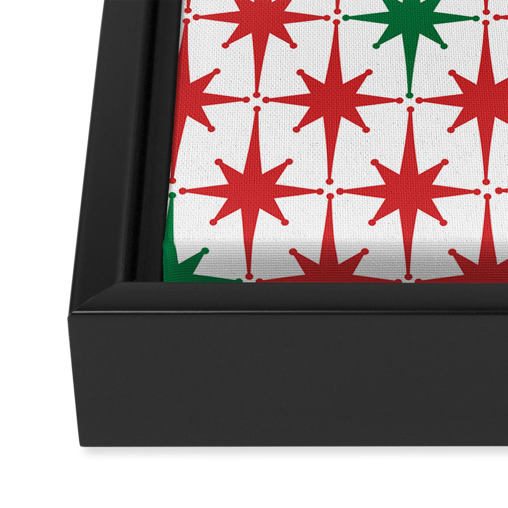 Atomic Age 1950s Retro Vintage Mid-Century Starburst Pattern in Christmas Red Green White Framed Canvas Print Gallery Image 3
