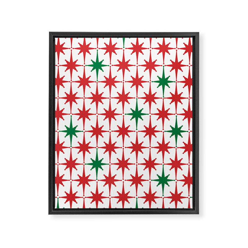 Atomic Age 1950s Retro Vintage Mid-Century Starburst Pattern in Christmas Red Green White Framed Canvas Print Gallery Image 6