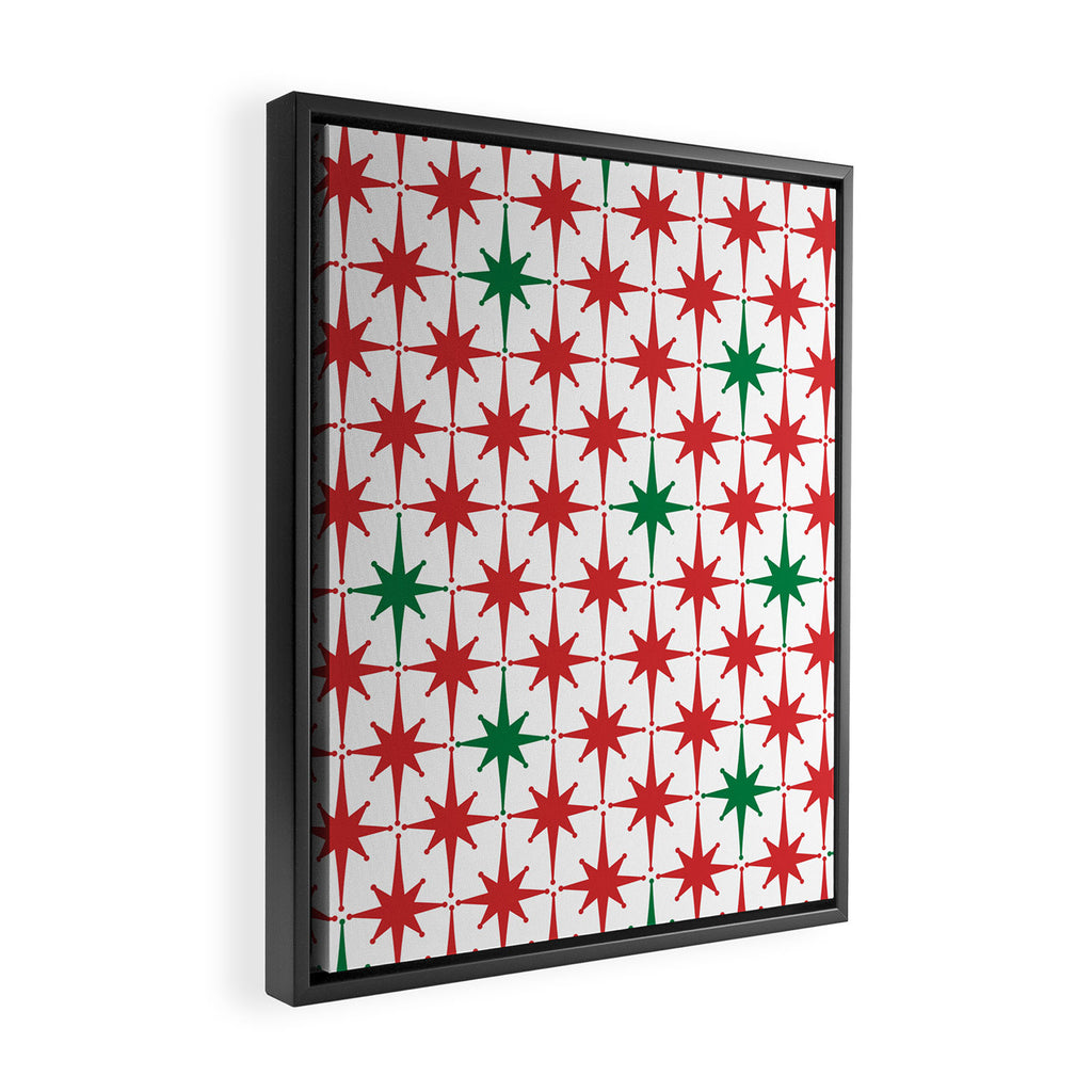 Atomic Age 1950s Retro Vintage Mid-Century Starburst Pattern in Christmas Red Green White Framed Canvas Print Gallery Image 2