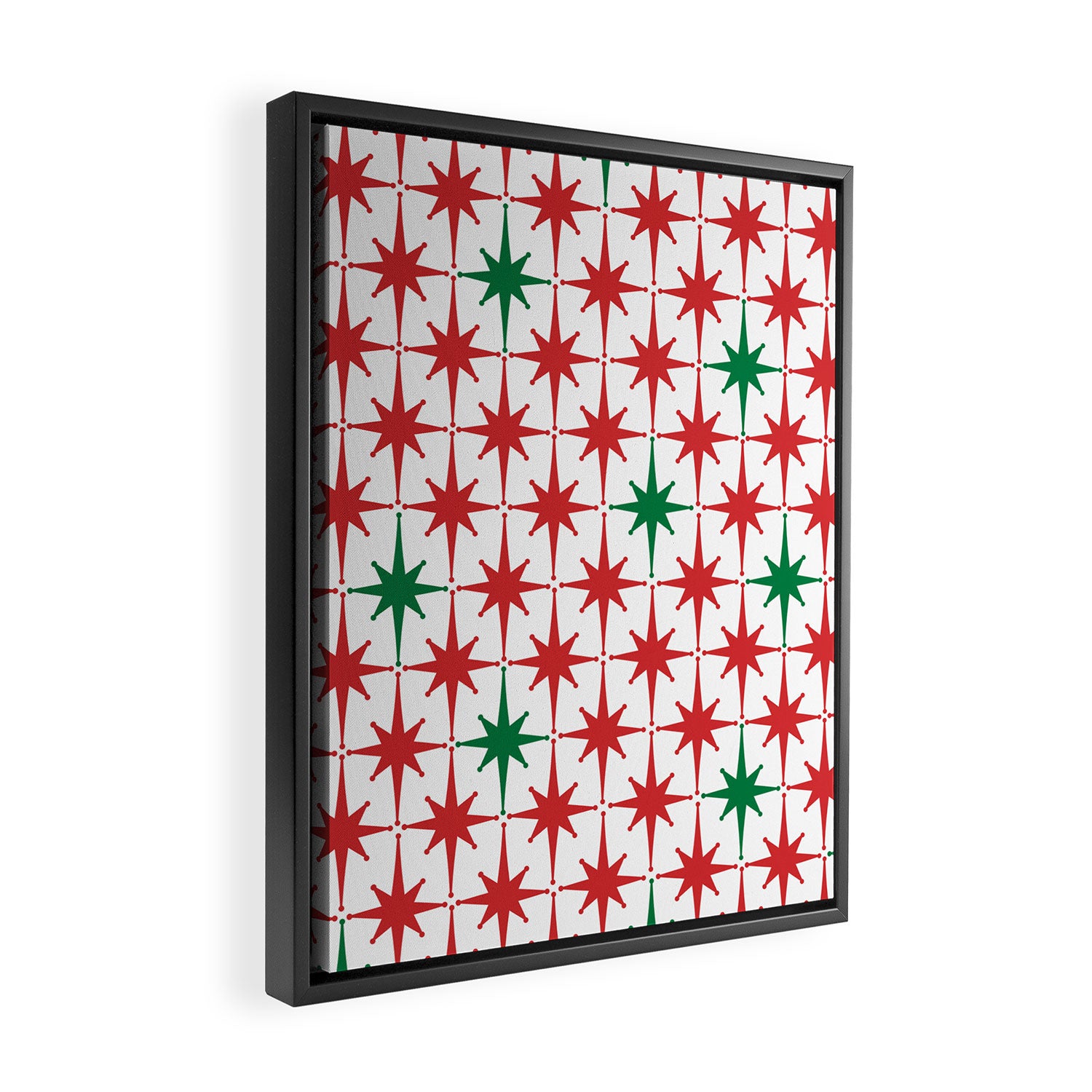 Atomic Age 1950s Retro Vintage Mid-Century Starburst Pattern in Christmas Red Green White Framed Canvas Print Gallery Image 2