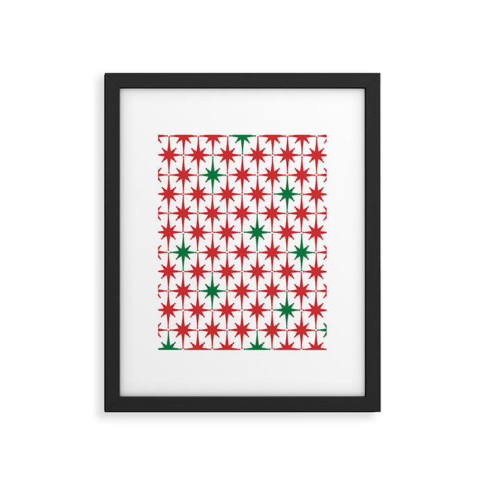 Atomic Age 1950s Retro Vintage Mid-Century Starburst Pattern in Christmas Red Green White Framed Art Print Gallery Image 1