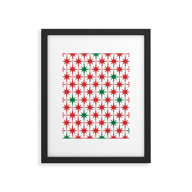 Atomic Age 1950s Retro Vintage Mid-Century Starburst Pattern in Christmas Red Green White Framed Art Print Gallery Image 5