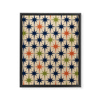 Atomic Age 1950s Starburst Pattern in Mid Mod Orange, Olive Green, Navy Blue, and Beige Framed Canvas Print Gallery Image 6