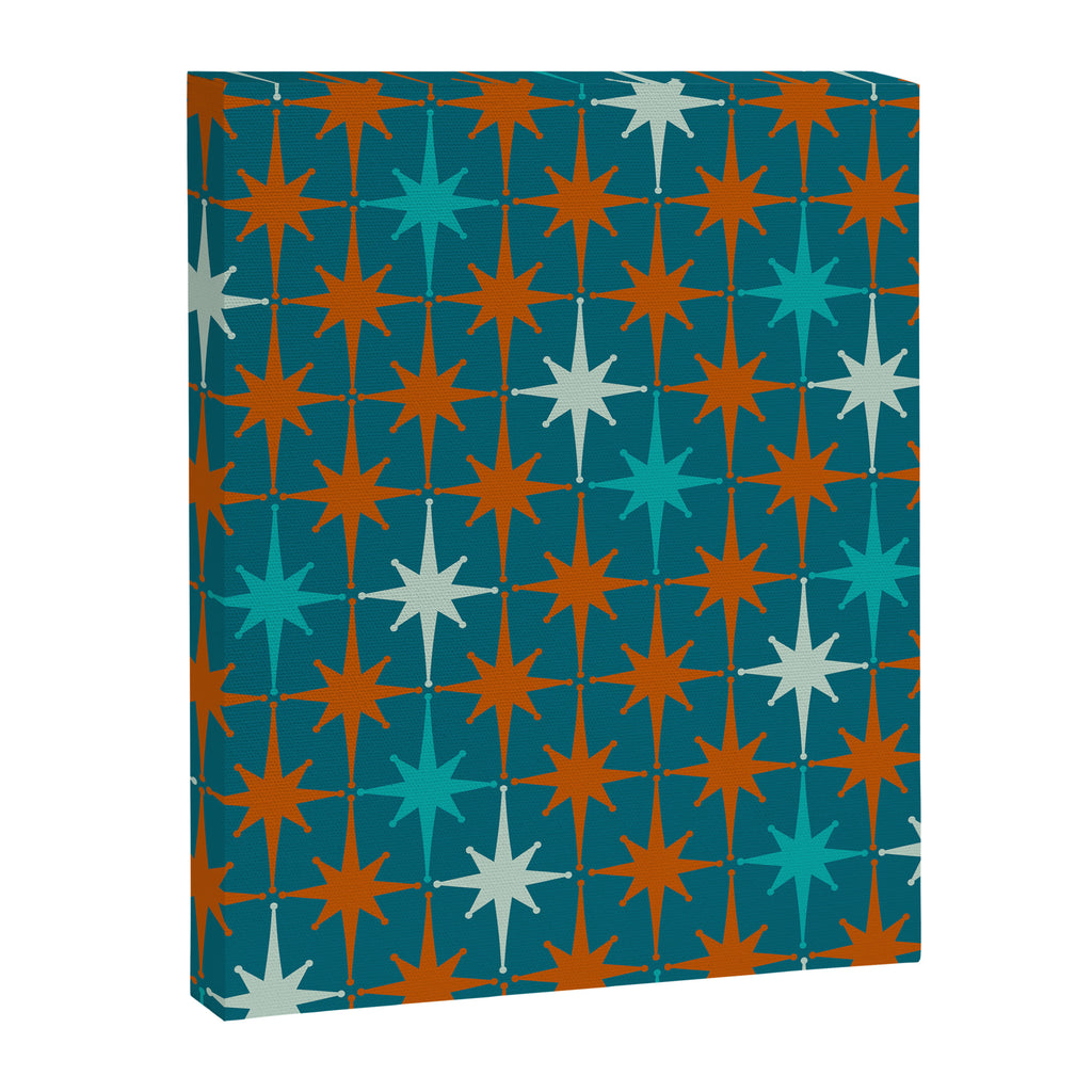 Atomic Age 1950s Starburst Pattern in Mid-Century Modern Turquoise, Rust, Teal Canvas Print Gallery Image 6