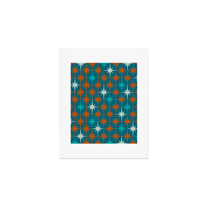 Atomic Age 1950s Starburst Pattern in Mid-Century Modern Turquoise, Rust, Teal Art Print Gallery Image 1