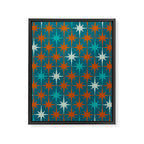 Atomic Age 1950s Starburst Pattern in Mid-Century Modern Turquoise, Rust, Teal Framed Canvas Print Gallery Image 6