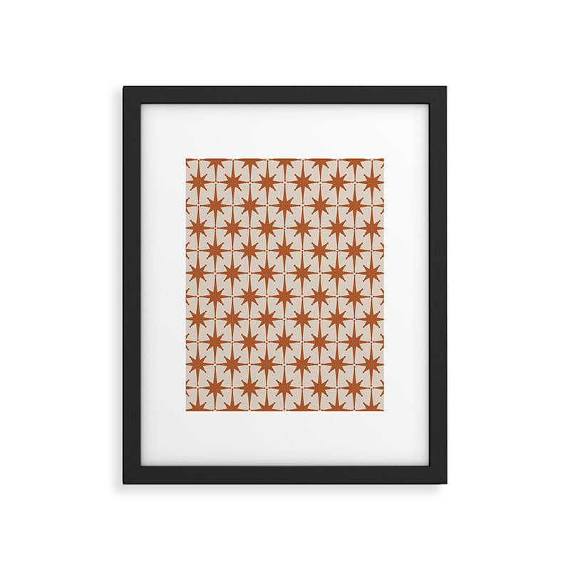 Atomic Age 50s Starburst Pattern in Clay and Light Putty Framed Art Print Gallery Image 5