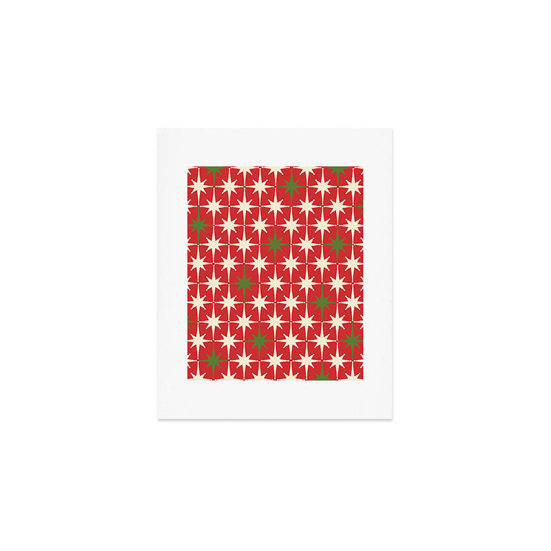 Atomic Age Christmas Starbursts - Midcentury Modern Xmas Holiday Pattern Cream Green Red Art Print Gallery Image 1