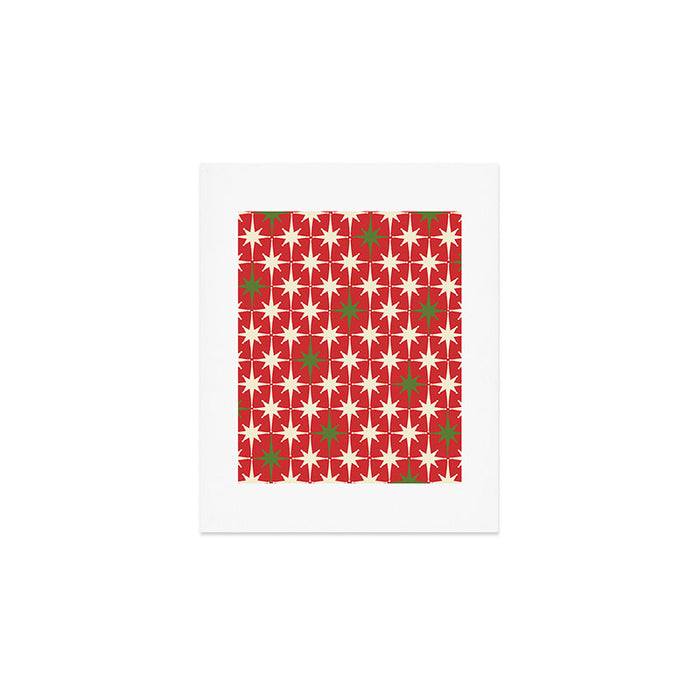 Atomic Age Christmas Starbursts - Midcentury Modern Xmas Holiday Pattern Cream Green Red Art Print Gallery Image 1