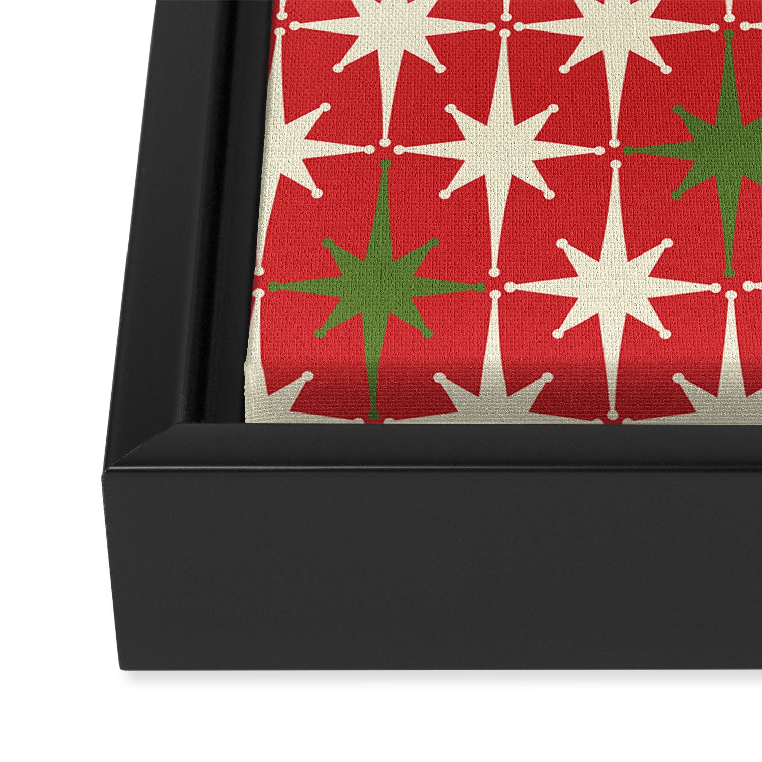 Atomic Age Christmas Starbursts - Midcentury Modern Xmas Holiday Pattern Cream Green Red Framed Canvas Print Gallery Image 3