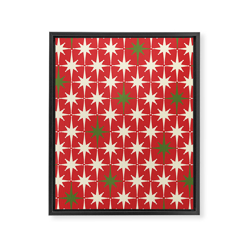 Atomic Age Christmas Starbursts - Midcentury Modern Xmas Holiday Pattern Cream Green Red Framed Canvas Print Gallery Image 6