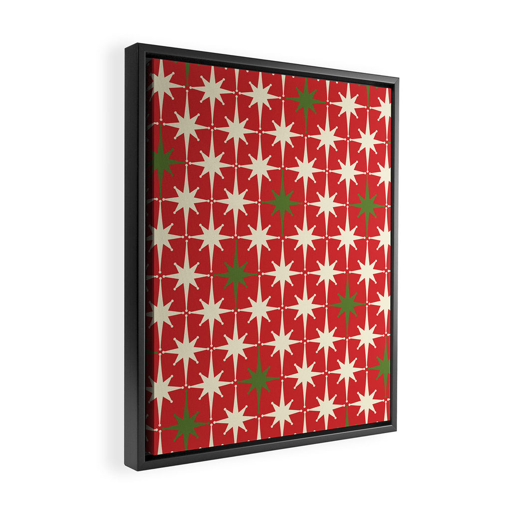 Atomic Age Christmas Starbursts - Midcentury Modern Xmas Holiday Pattern Cream Green Red Framed Canvas Print Gallery Image 2