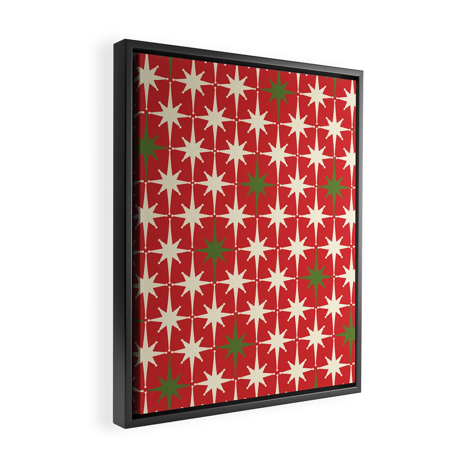 Atomic Age Christmas Starbursts - Midcentury Modern Xmas Holiday Pattern Cream Green Red Framed Canvas Print Gallery Image 2