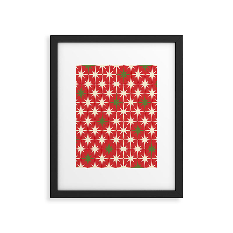 Atomic Age Christmas Starbursts - Midcentury Modern Xmas Holiday Pattern Cream Green Red Framed Art Print Gallery Image 5