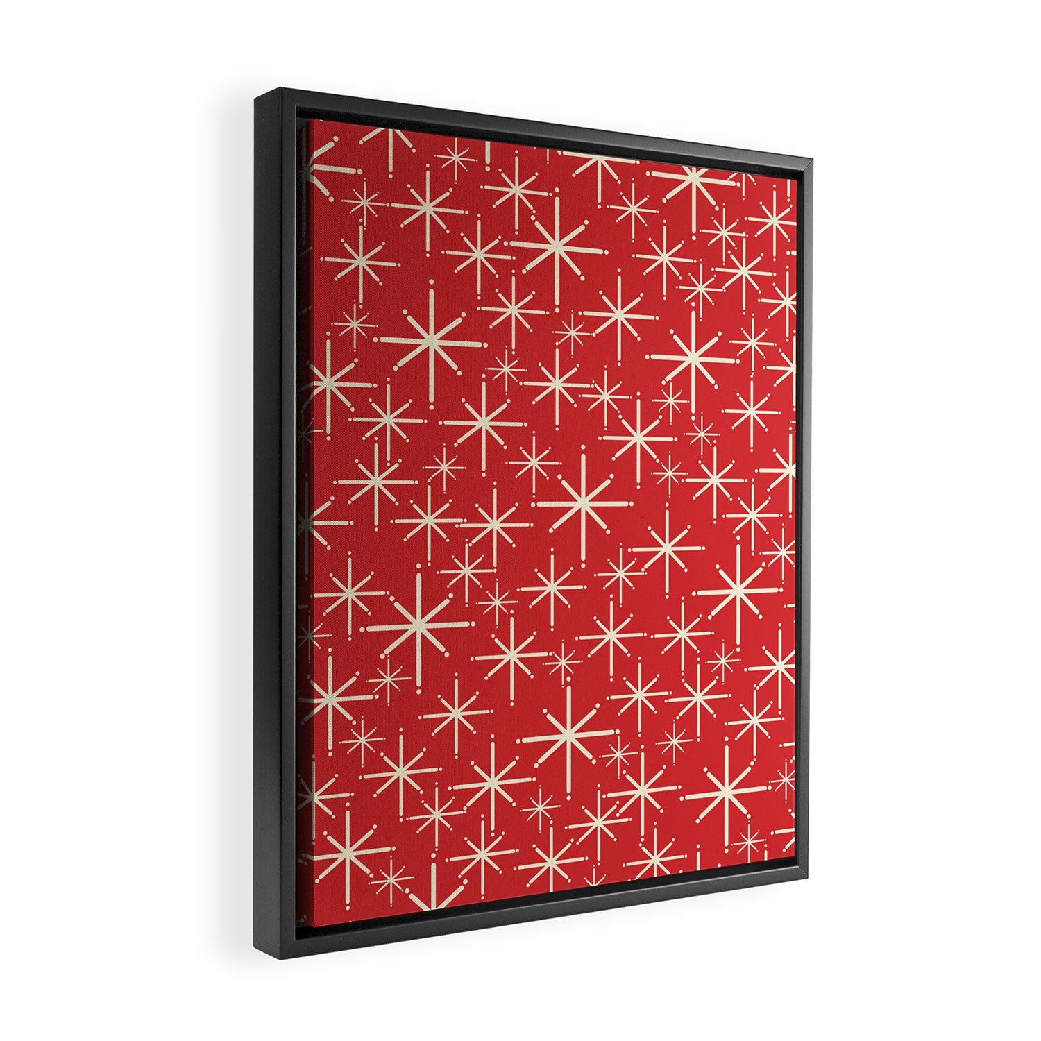 Atomic Age Christmas Stars - Midcentury Modern Pattern in Cream and Retro Xmas Red Framed Canvas Print Gallery Image 2