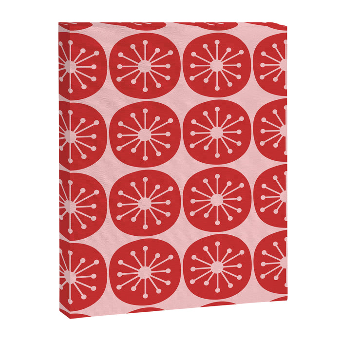 Atomic Age Mid Century Modern Retro Dots in Vintage Christmas Red and Pink Canvas Print Gallery Image 1