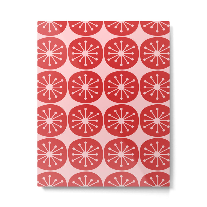 Atomic Age Mid Century Modern Retro Dots in Vintage Christmas Red and Pink Metal Print Gallery Image 1