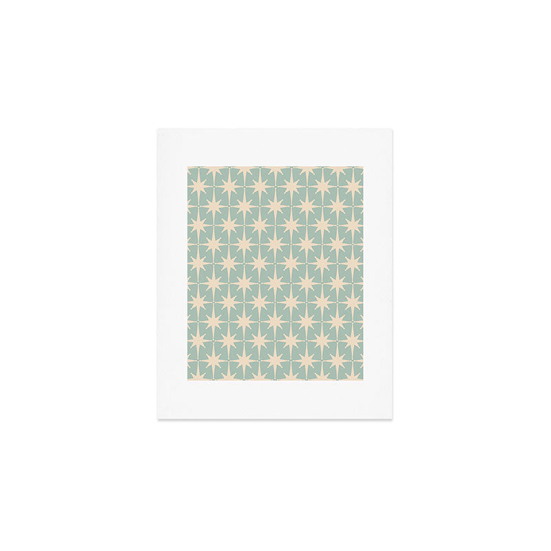 Atomic Age Retro 1950s Starburst Pattern in 50s Celadon Blue Green and Cream Art Print Gallery Image 1