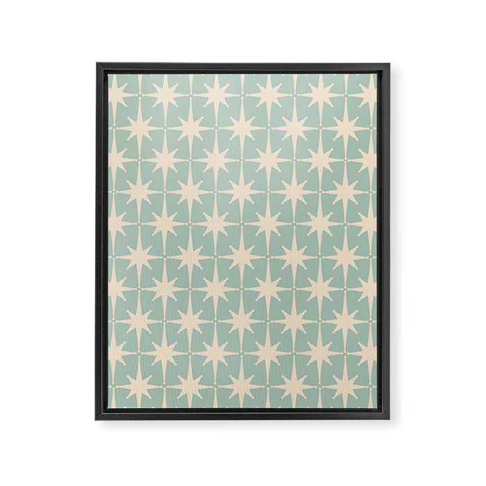 Atomic Age Retro 1950s Starburst Pattern in 50s Celadon Blue Green and Cream Framed Canvas Print Gallery Image 1
