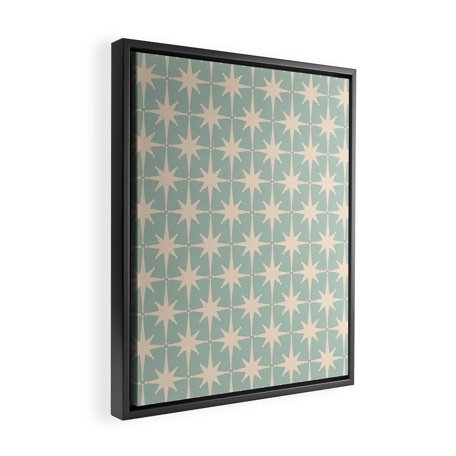 Atomic Age Retro 1950s Starburst Pattern in 50s Celadon Blue Green and Cream Framed Canvas Print Gallery Image 2