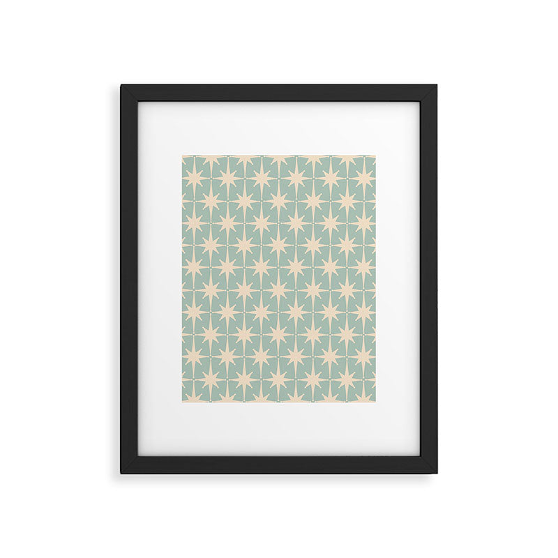 Atomic Age Retro 1950s Starburst Pattern in 50s Celadon Blue Green and Cream Framed Art Print Gallery Image 5