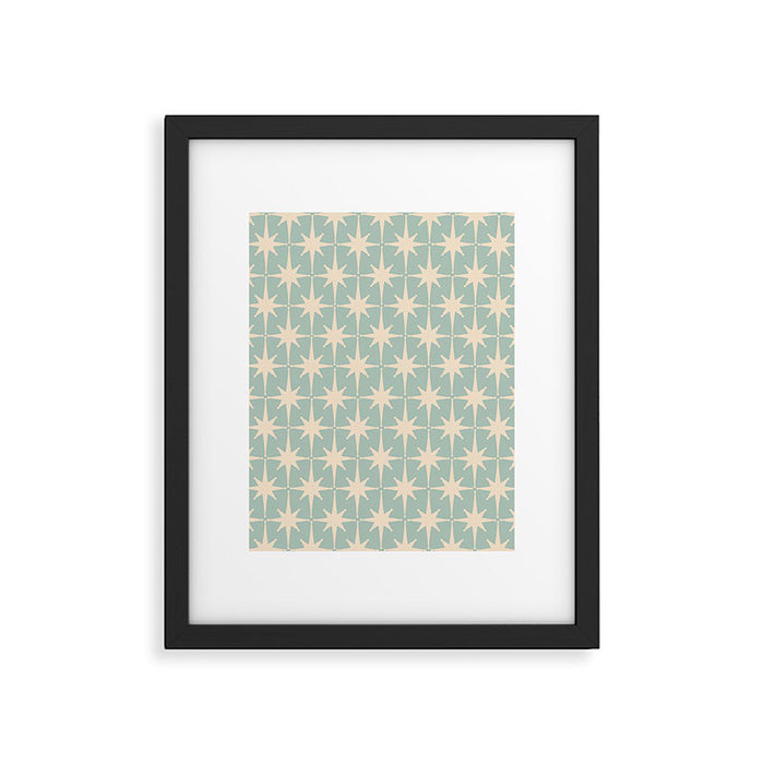 Atomic Age Retro 1950s Starburst Pattern in 50s Celadon Blue Green and Cream Framed Art Print Gallery Image 1