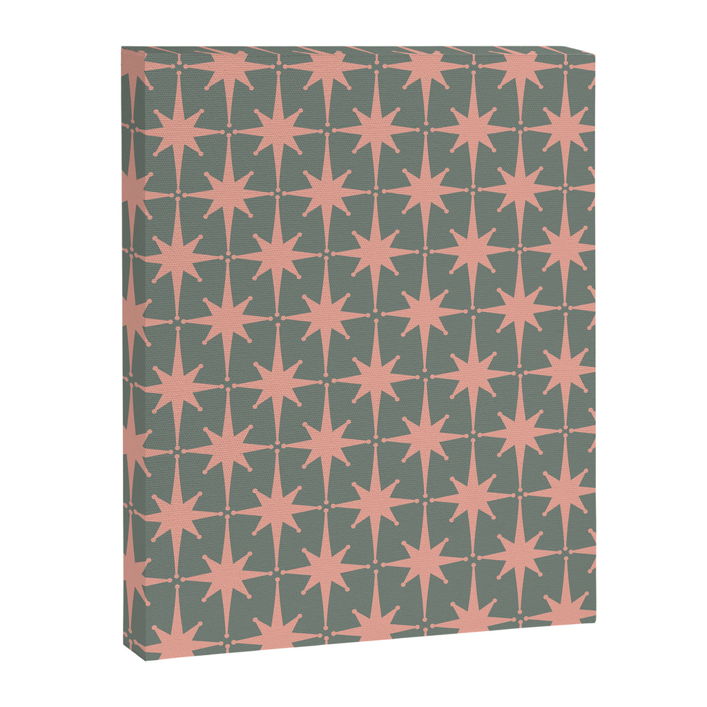 Atomic Age Retro 50s Starburst Pattern in Blush Pink and Gray-Green Canvas Print Gallery Image 6