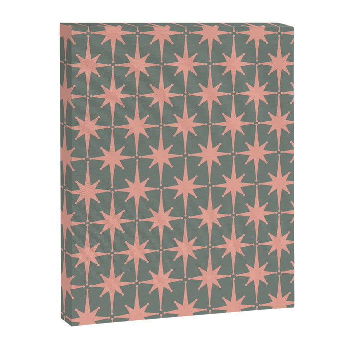 Atomic Age Retro 50s Starburst Pattern in Blush Pink and Gray-Green Canvas Print Gallery Image 1