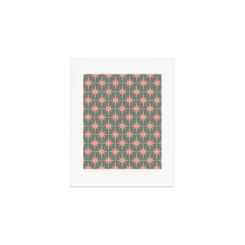 Atomic Age Retro 50s Starburst Pattern in Blush Pink and Gray-Green Art Print Gallery Image 1